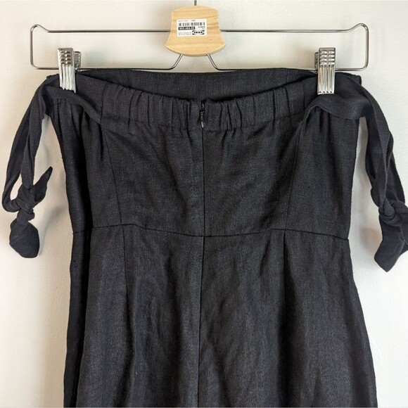 Reformation Amara Black Linen Off-shoulder Sleeveless Cropped Jumpsuit 0 - Picture 3 of 11